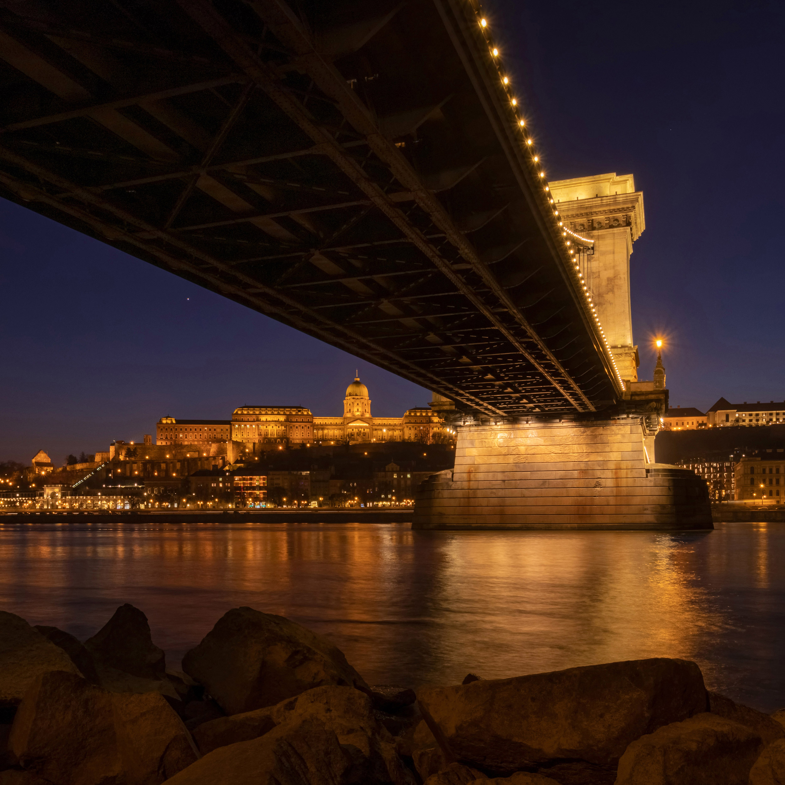 The Szechenyi Chain Bridge (Budapest, Hungary) with Buda Castle