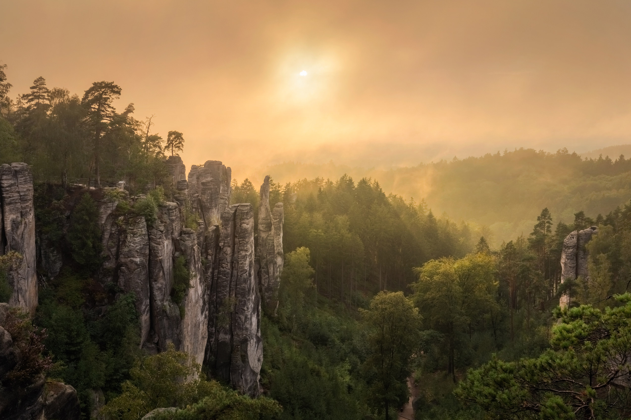 Fairy sunset over Prachovske skaly – Rock towns and formations,