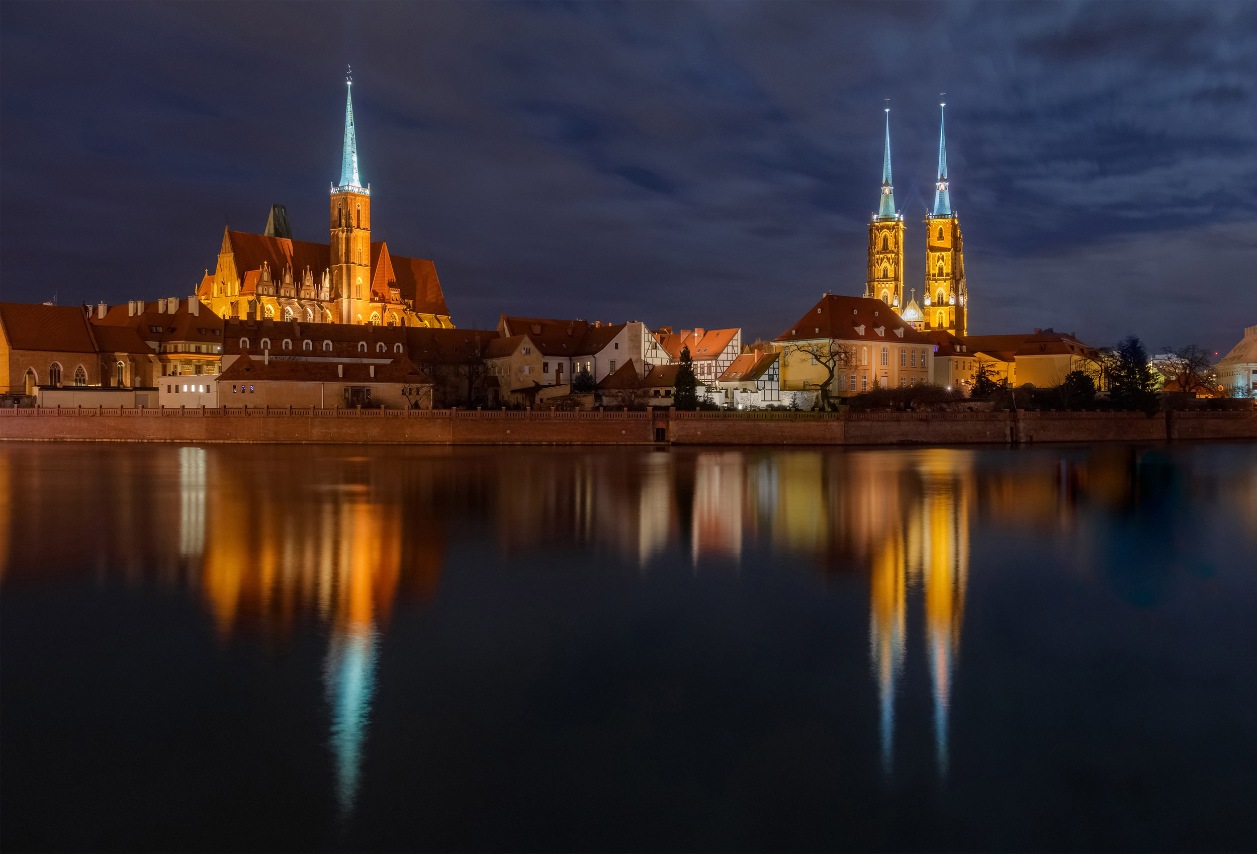 A cityscape of Wroclaw and Cathedral of St. John, Poland in a su