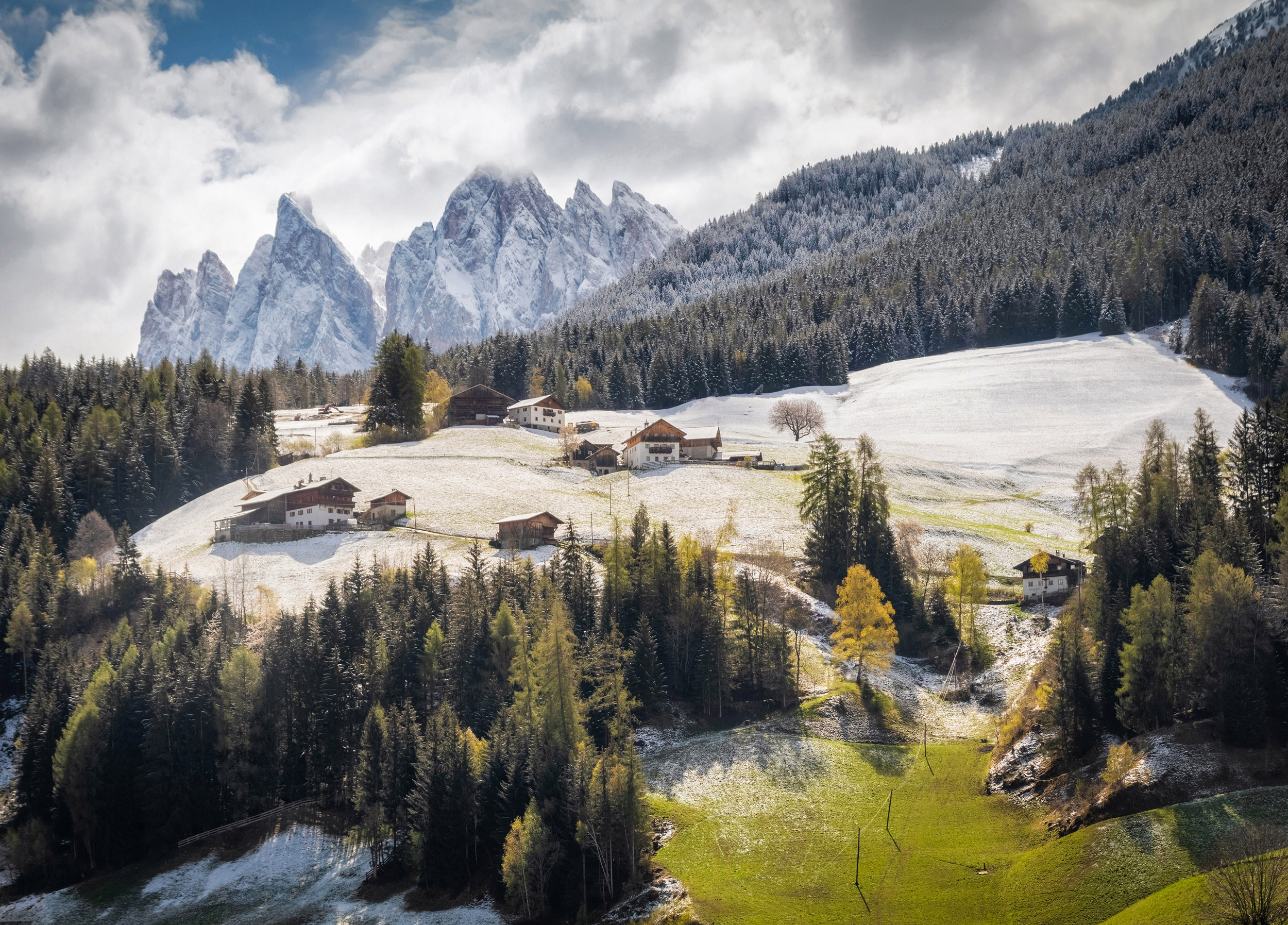 Famous alpine place of the world, Santa Maddalena village with m