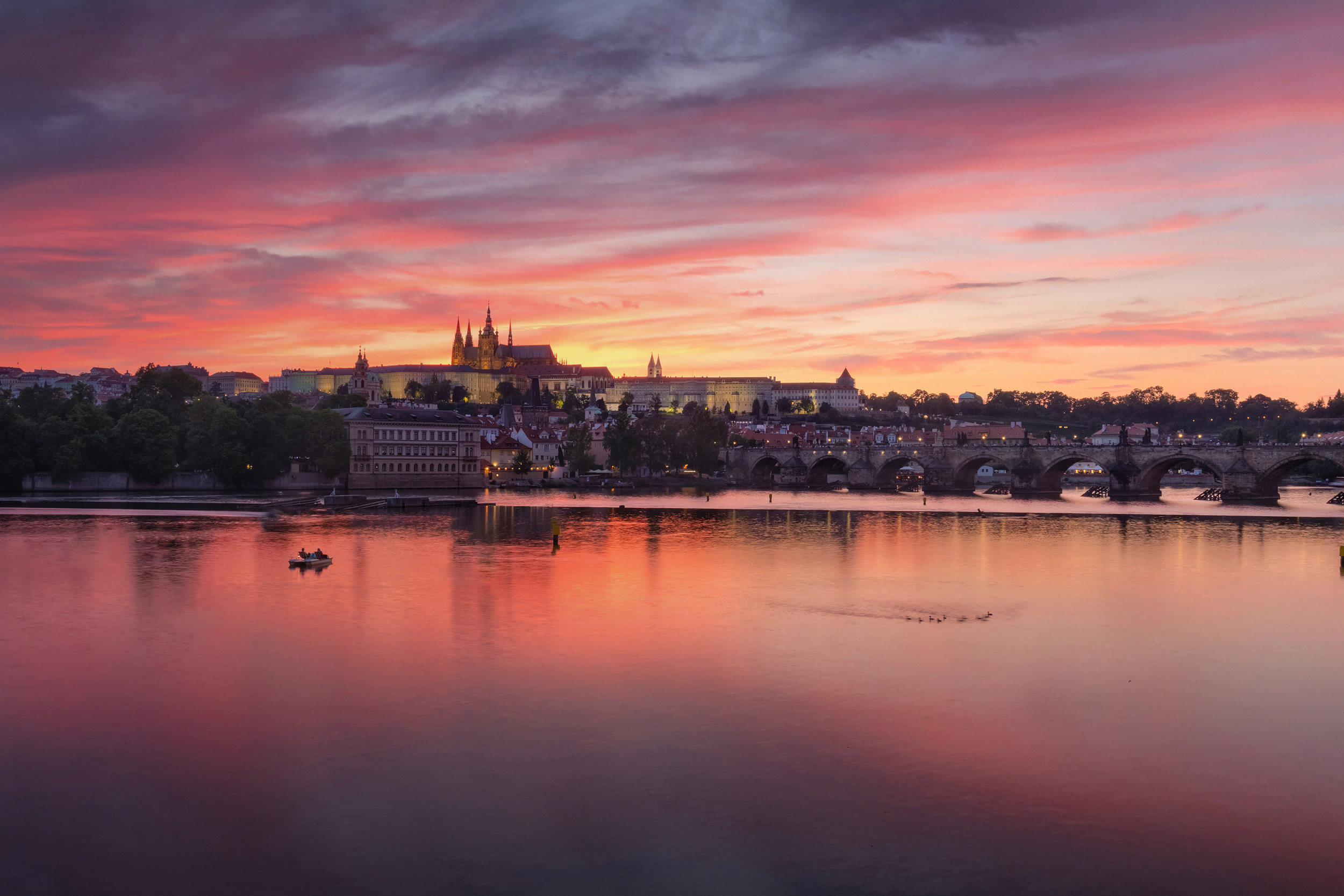 The View on Prague gothic Castle with Charles Bridge after the s