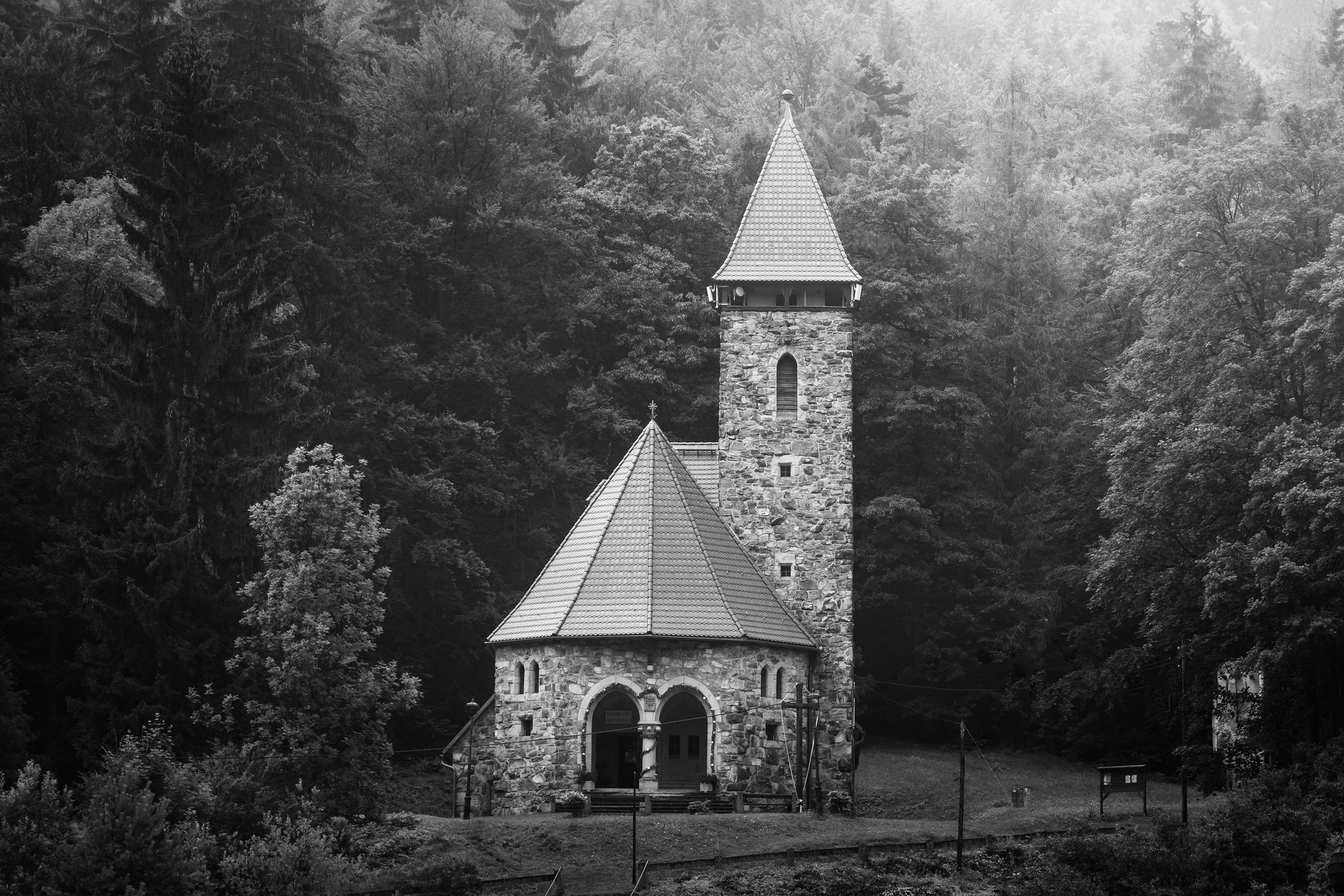 Beautiful Poland church in the middle of forest