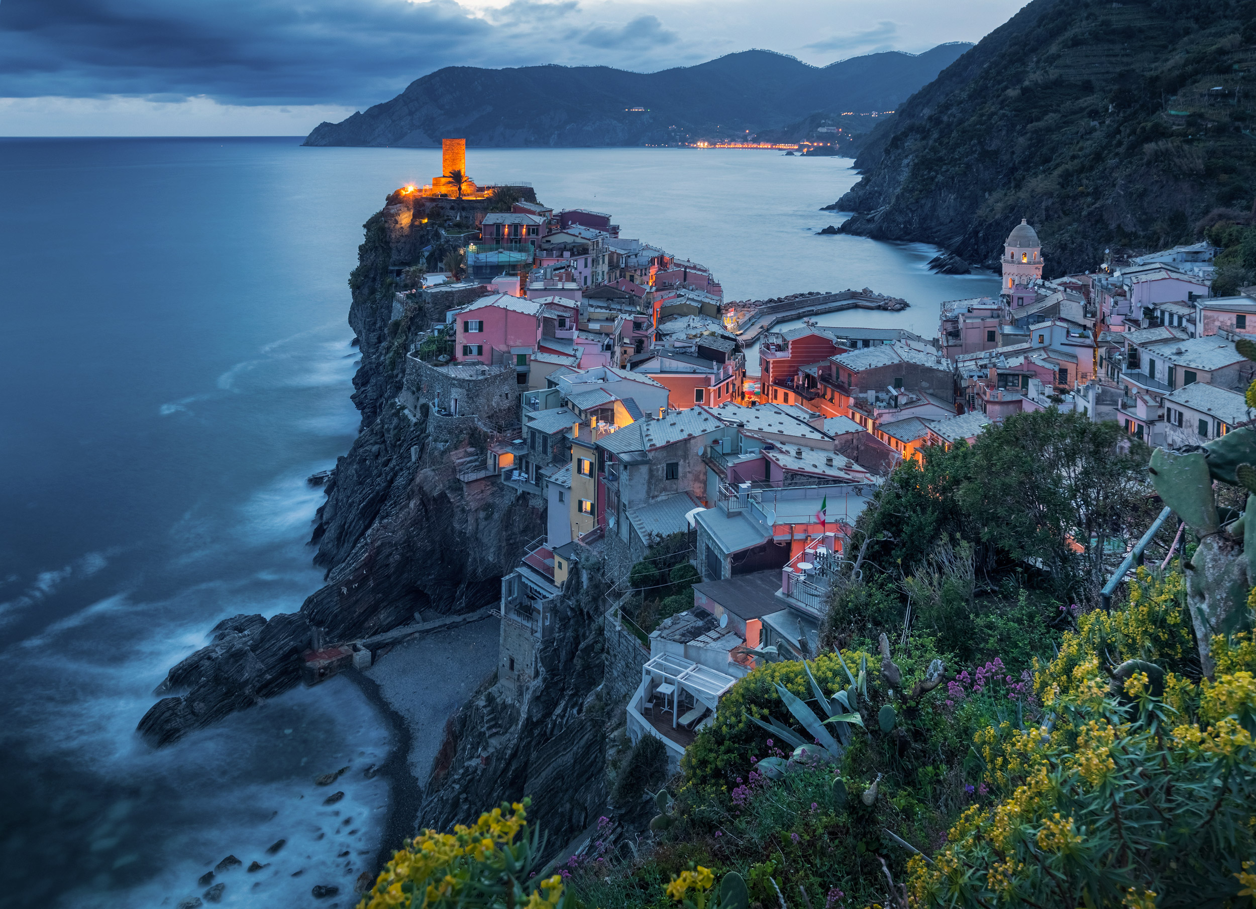 Beautiful view of Vernazza village at night, Cinque Terre, Italy