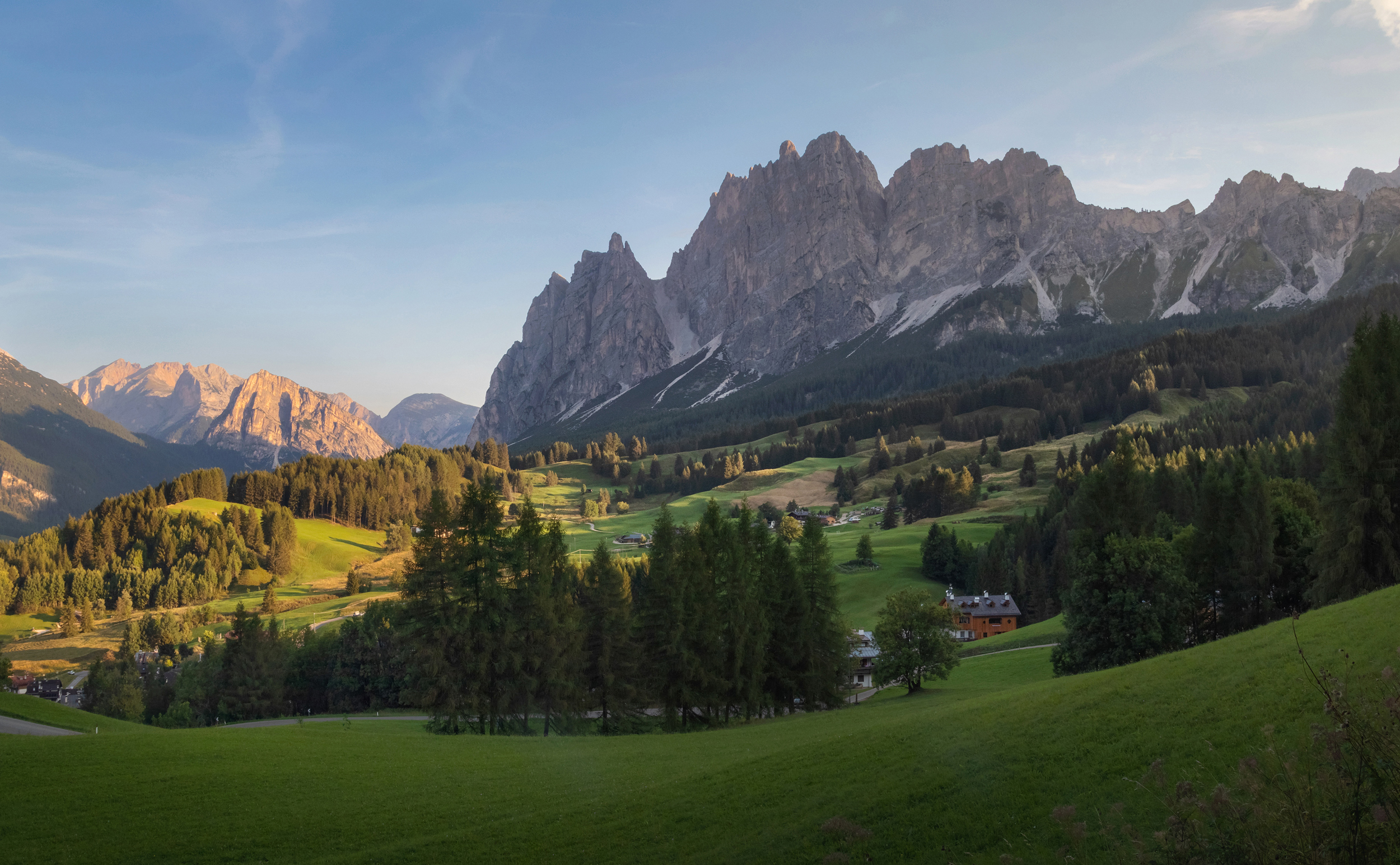 Cortina d’Ampezzo town panoramic view with alpine green landscap