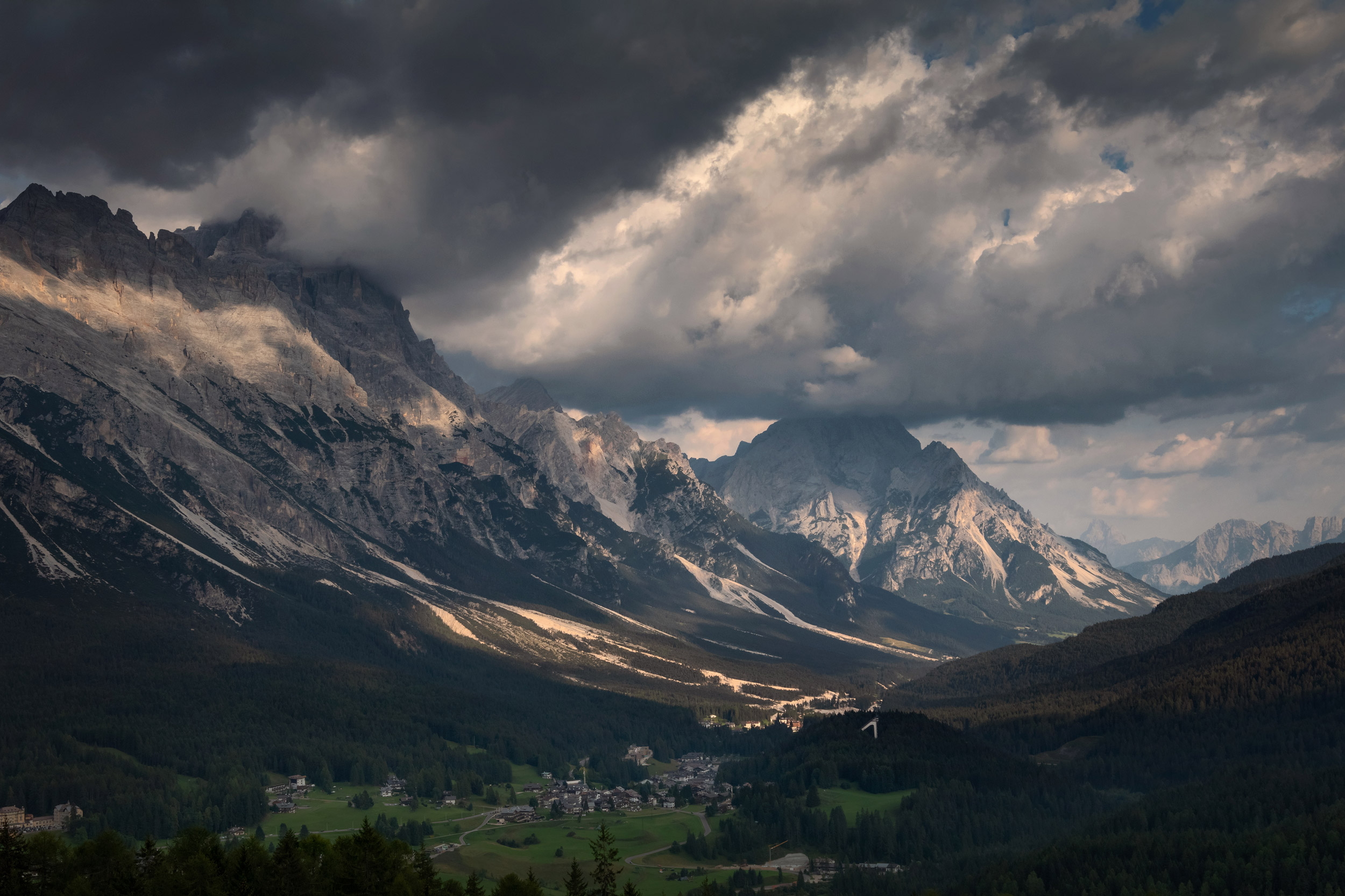 Dramatic clouds scene of Dolomiti Alps over Cortina d’Ampezzo, S