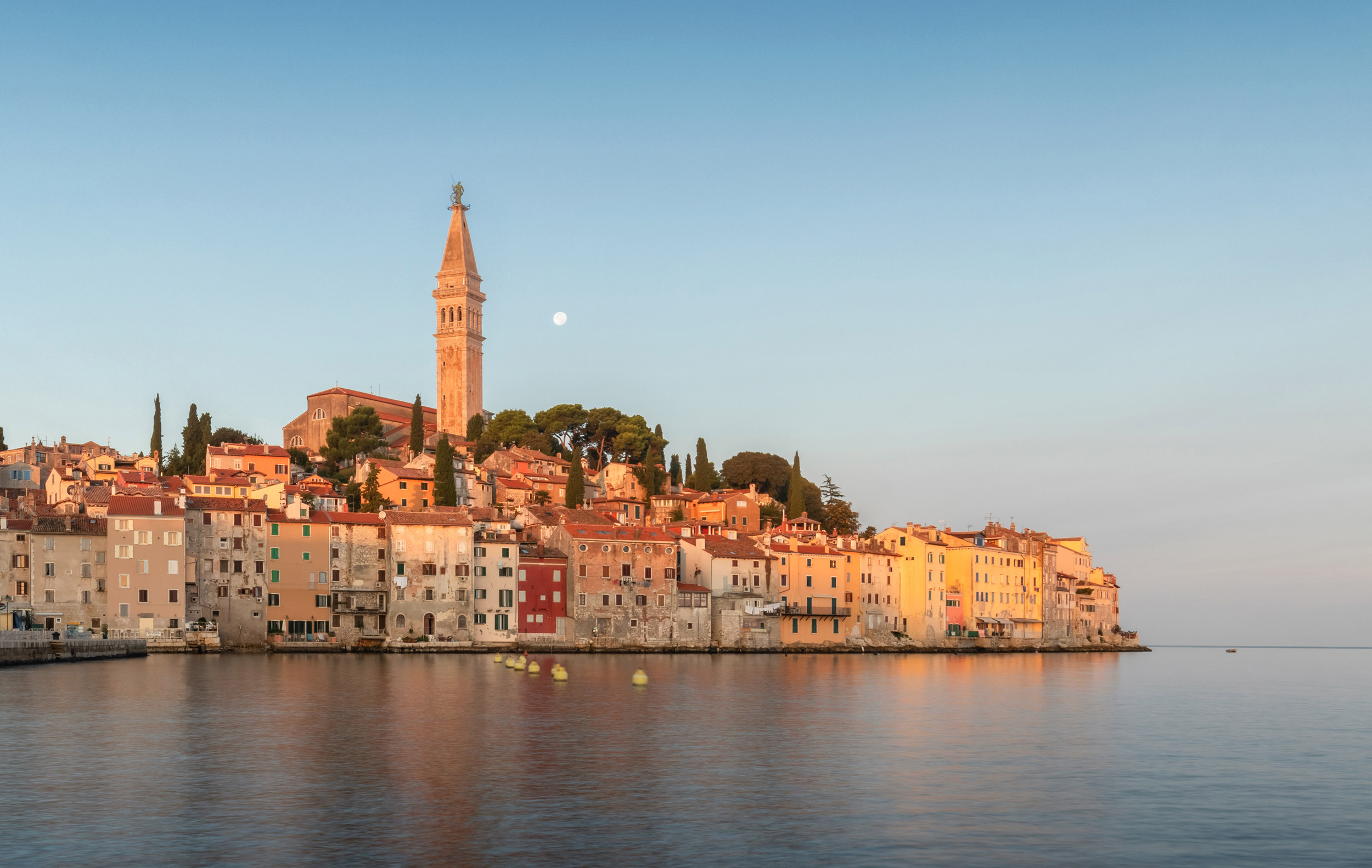 Beautiful Rovinj sunrise sunset, Croatian fishing port on the we