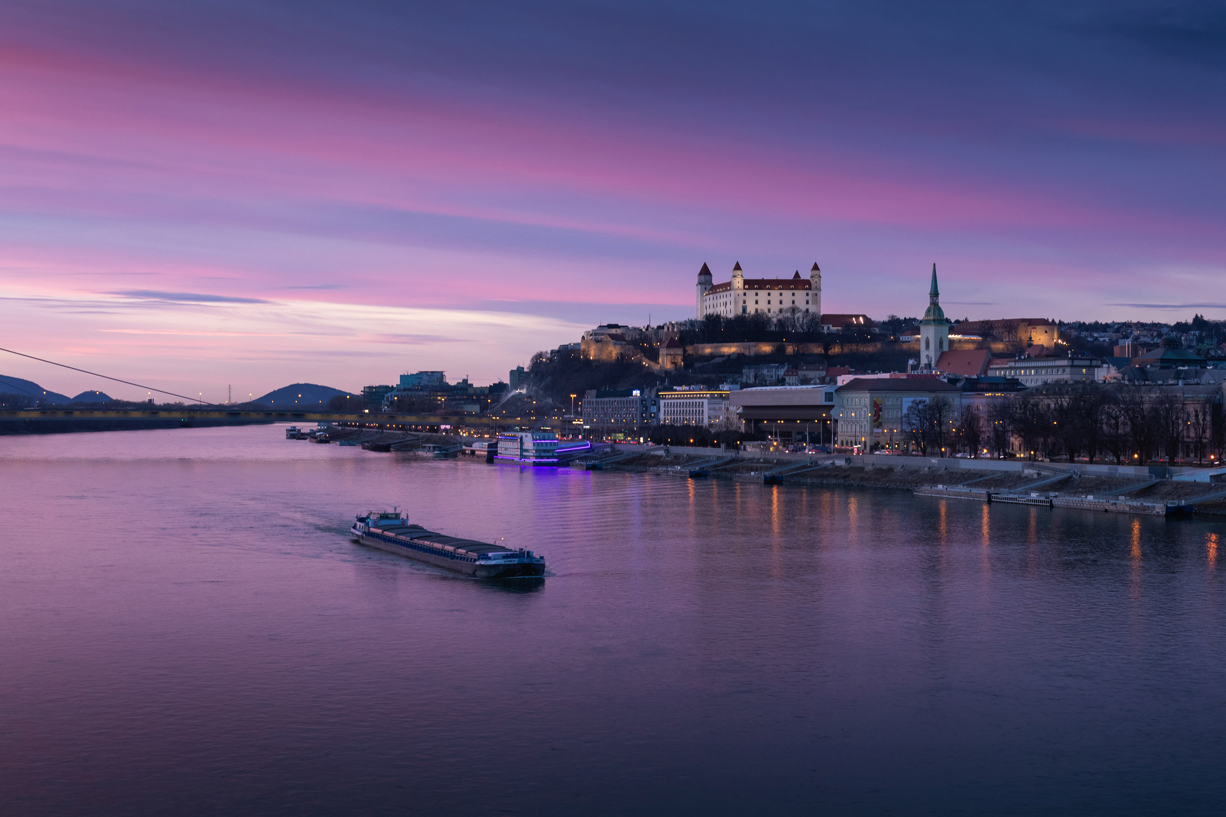 Beautiful purple light over Bratislava, Slovakia