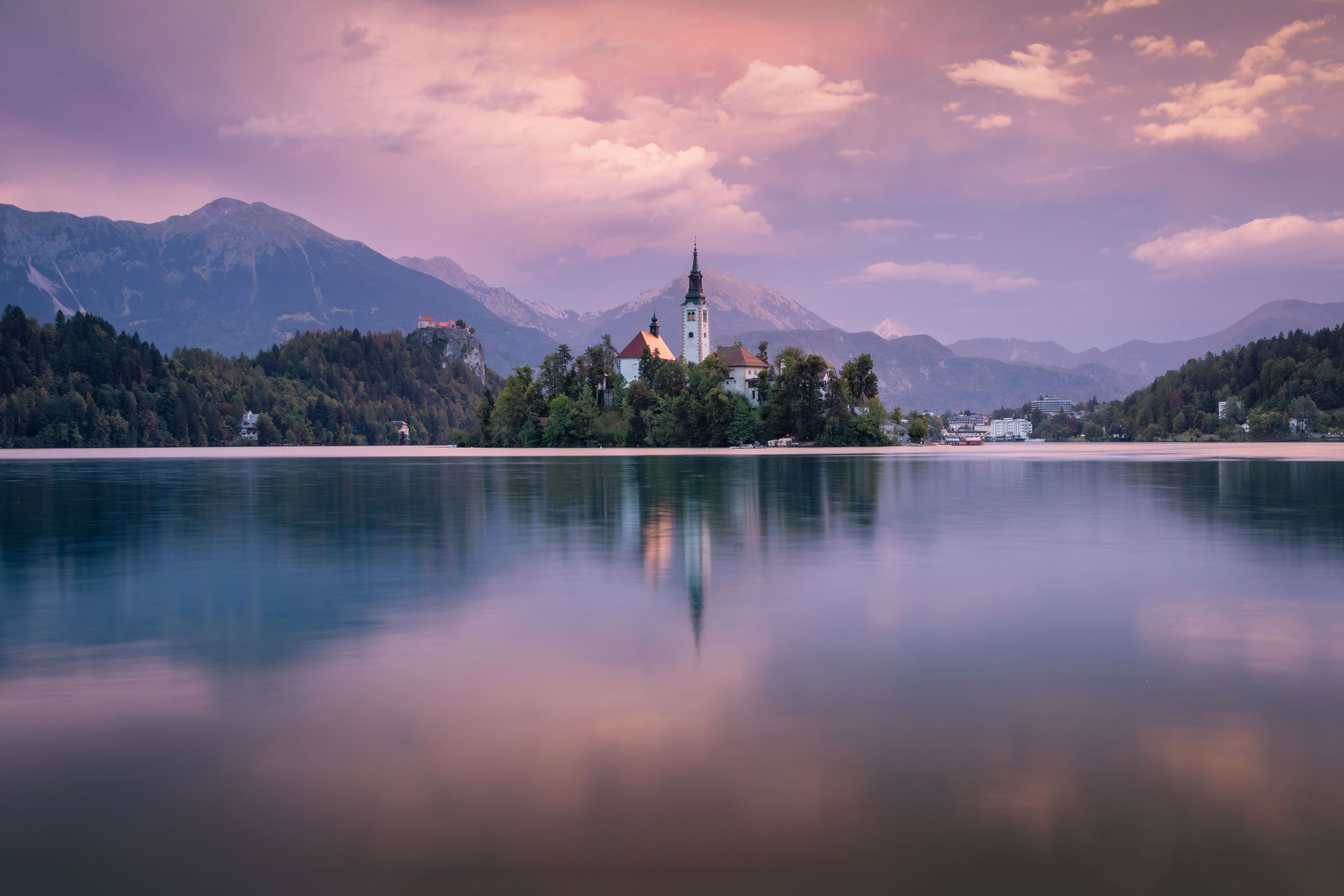 Magical autumn landscape with the island on Lake Bled (Blejsko j