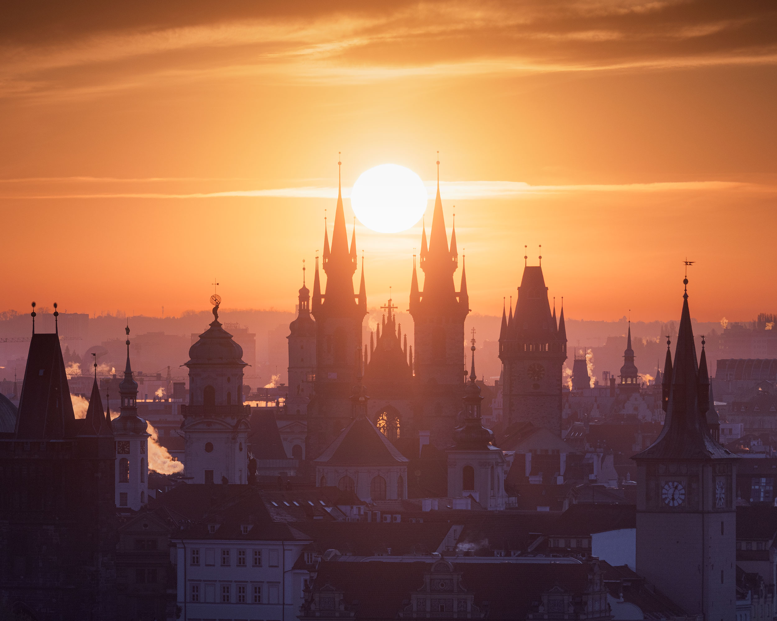 Sun between the spires, Petrin Gardens, Prague